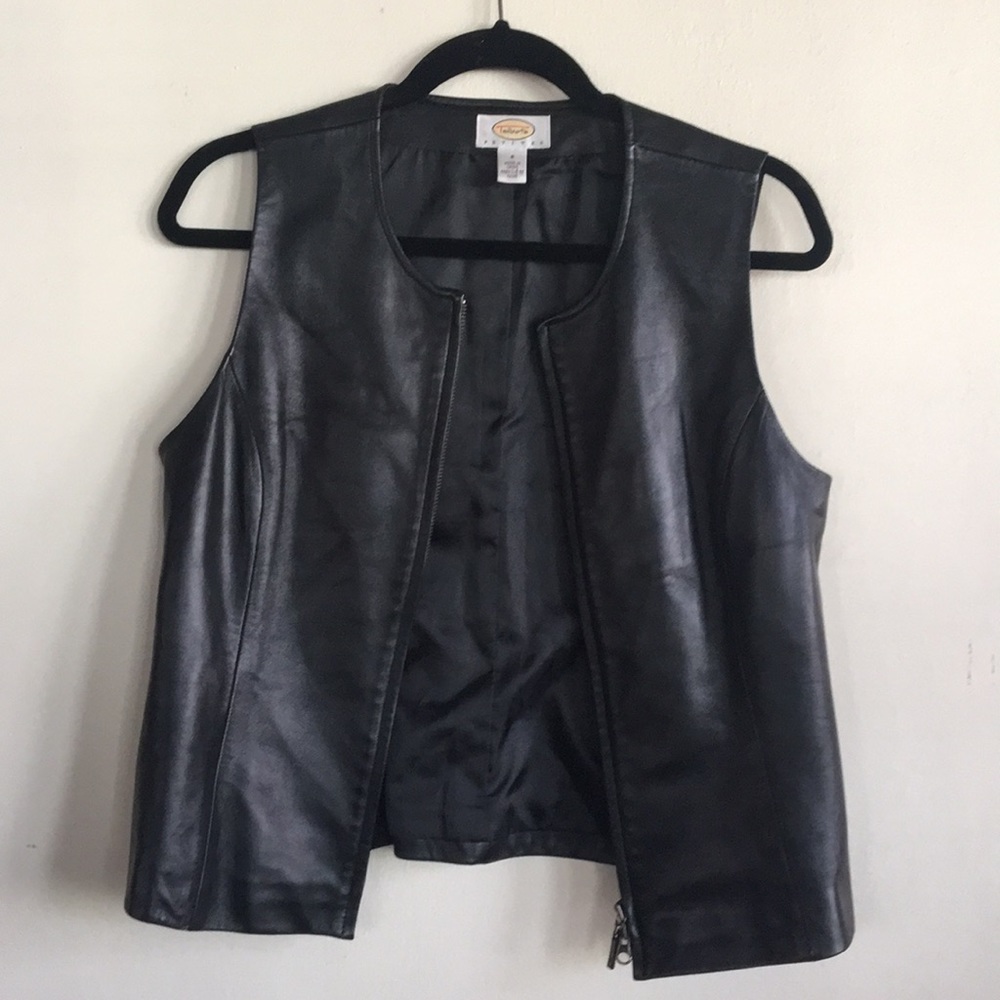 Talbots Black Leather Sleeveless Zip Vest - Picture 3 of 8